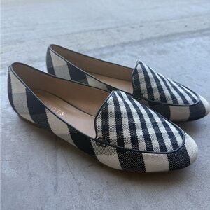 Talbots Womens Ryan Gingham Flats‎ Size 7.5M Blue White Buffalo Plaid Leather